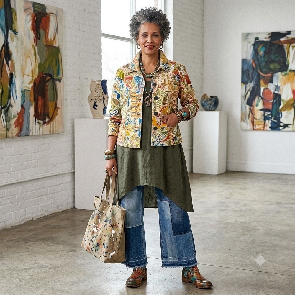 Wms Artsy Abstract Paisley Cotton Button Front Jacket Multi Color Chicos 2 (L)